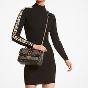 Michael Kors 
Logo Tape Ribbed Stretch Viscose Turtleneck Sweater Dress